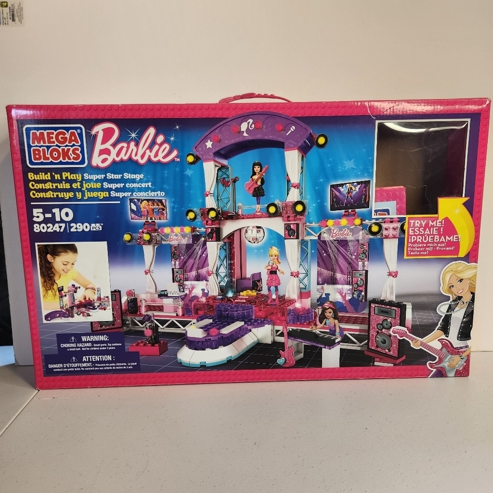 Barbie Mega Bloks Super Star Stage 290 Pcs #80247 2013 Mini Dolls Open Complete